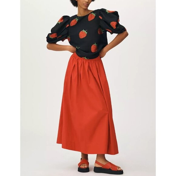 Maeve Puff-Sleeve Blouse Strawberry Print M - Picture 3 of 4